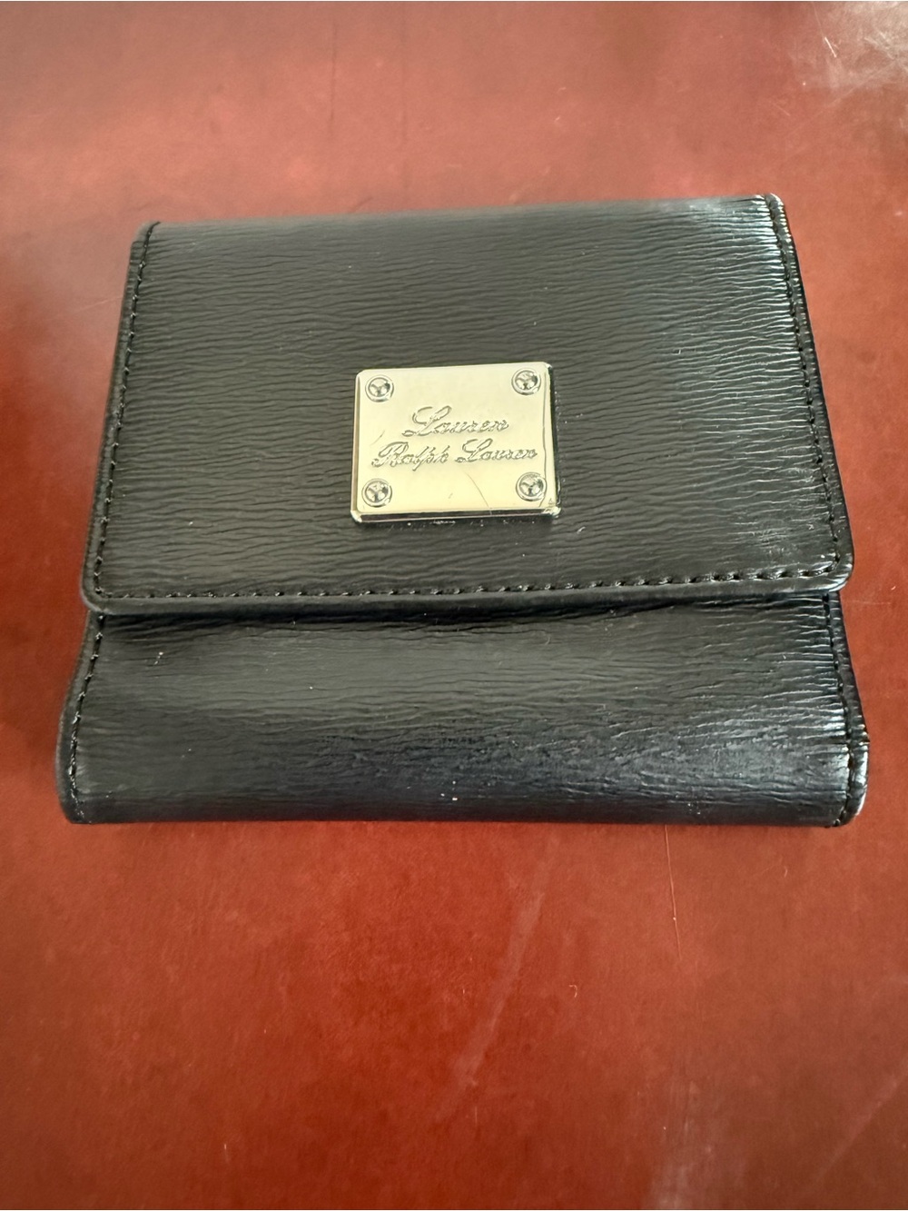 Lauren Ralph Lauren Black Trifold Wallet Coin Purse ID Window
